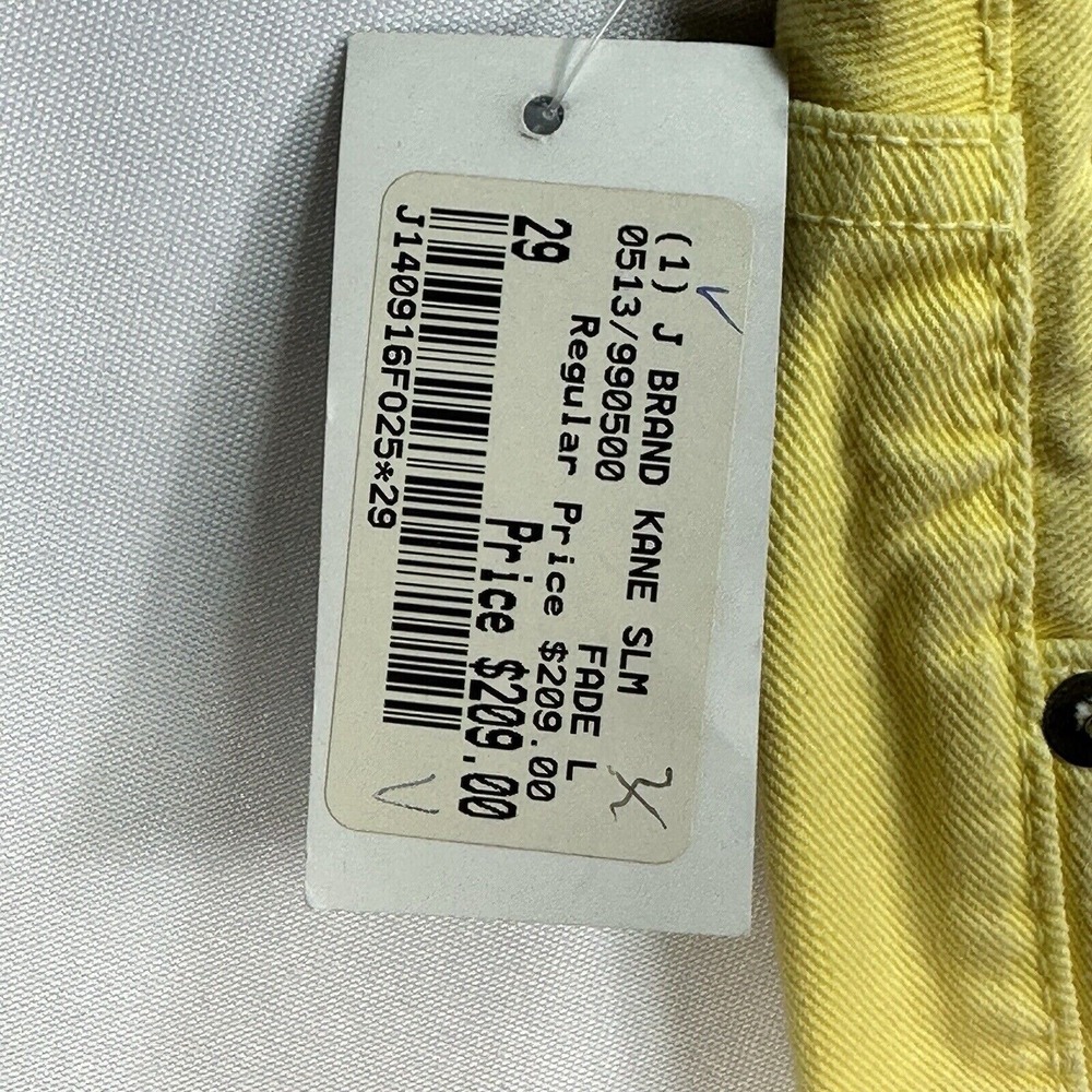 J Brand Kane Slim Fit Jeans Mens 29 x 33 Fade Lemon Yellow Denim Pants NEW $209 - Picture 9 of 14